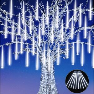 5 Packs - JJGoo White Christmas Meteor Shower Rain Lights 10 Tubes 12"  240 LED